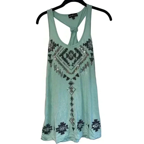 Teal Aztec Razor Back Tank-top Size S B48 - Picture 1 of 5